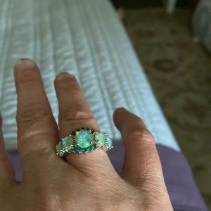 Sterling silver Ethiopian opal and chrome diopside accent ring. Size 6 1/2